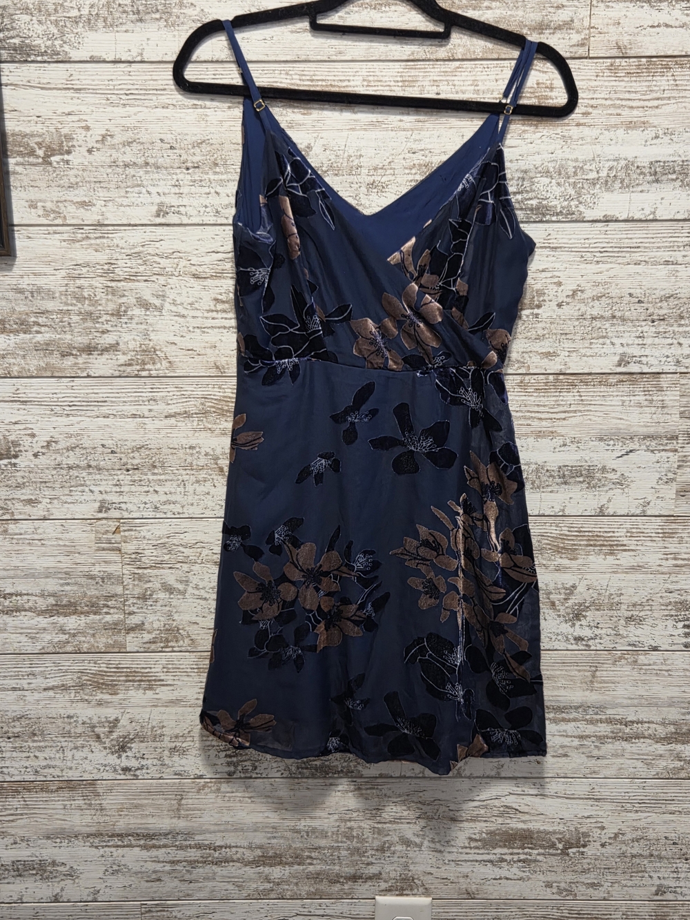 Lulu's Navy Blue Floral Slip Dress with Bronze Accents